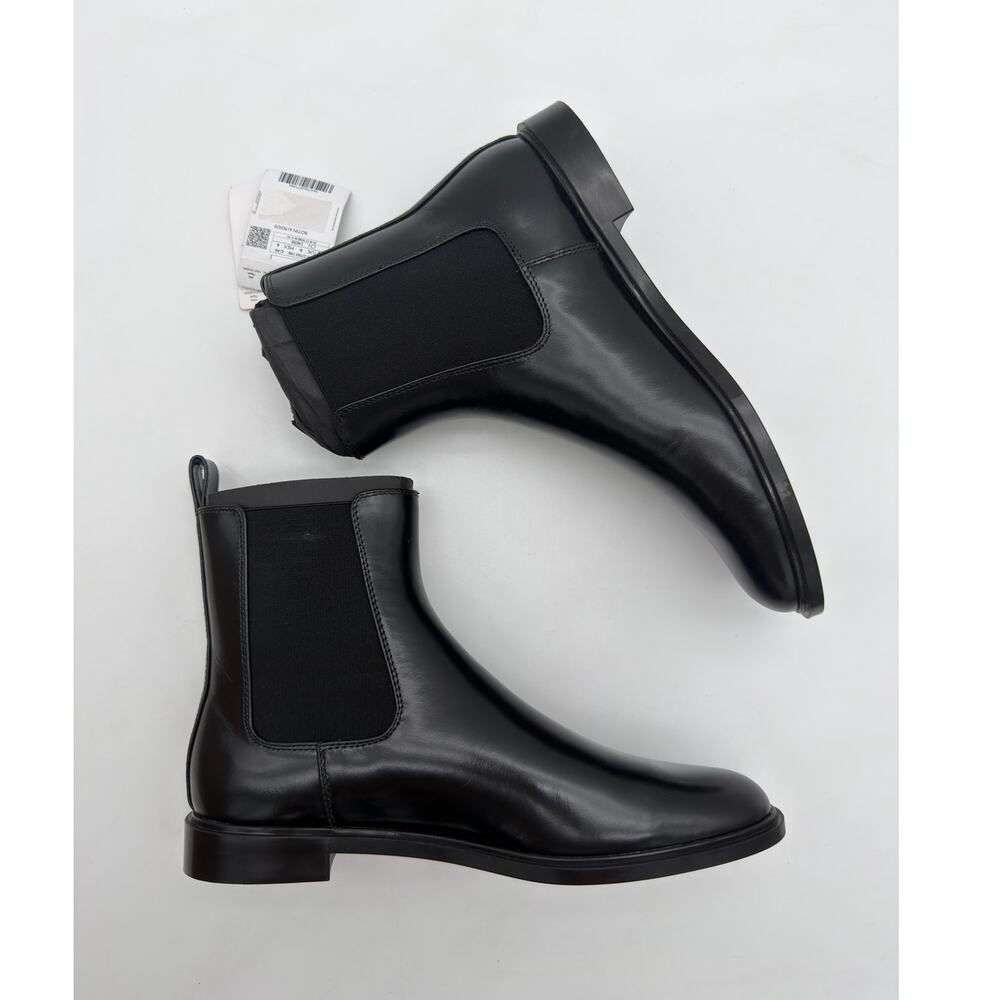 Mango Elegant Black Polished Bovine Leather Everyday Ankle Chelsea Boots 8.5